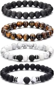 Best Tiger Eye Bracelet for Men (8mm Natural Stone Stretch, Adjustable, Black)