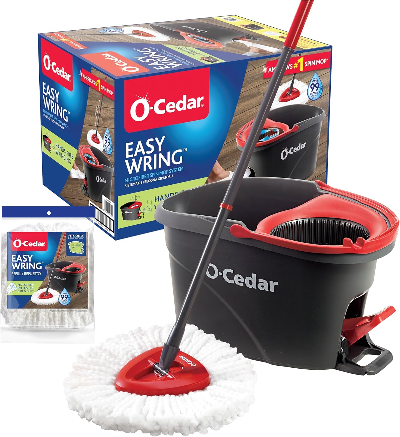  Best O-Cedar EasyWring Microfiber Spin Mop & Bucket Floor Cleaning System + 2 Extra Refills, Red/Gray